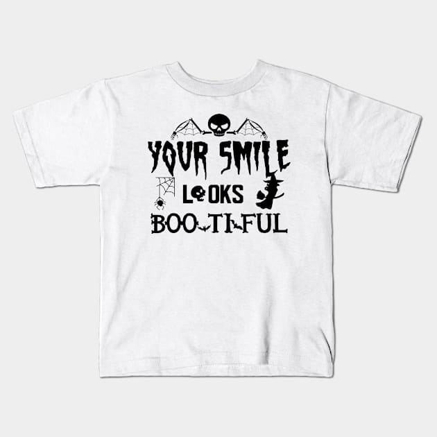 Halloween - Your smile looks bootiful Kids T-Shirt by KC Happy Shop